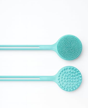 Çift Taraflı Silikon Duş Vücut Fırçası Uzun Saplı Banyo Yıkama Fırçası Sırt Masaj Peeling Fırçası Derin Temizlik ve Rahatlatıcı Masaj İçin Esnek Yumuşak Vücut Temizleme Aparatı