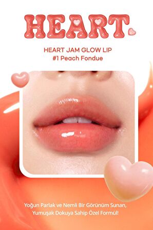 Yoğun Nemlendirici, Parlak Bitişli Balm Peripera Heart Jam Glow Lip (1 Peach Fondue)