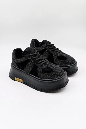 KristeBell İthal Kalın Taban Taşlı Kadın Spor Bot 1007 - Siyah - 36