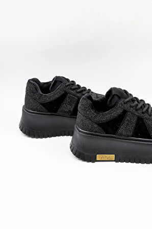 KristeBell İthal Kalın Taban Taşlı Kadın Spor Bot 1007 - Siyah - 36