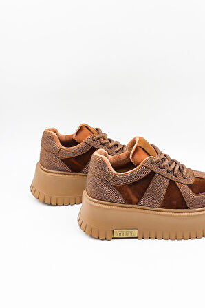 KristeBell İthal Kalın Taban Taşlı Kadın Spor Bot 1007 - Kahve - 36