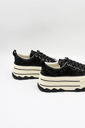 KristeBell İthal Özel Seri Kadın Dolgu Taban Sneaker Ayakkabı KB1015 - Siyah - 36