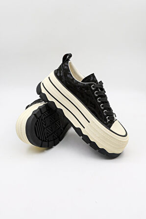 KristeBell İthal Özel Seri Kadın Dolgu Taban Sneaker Ayakkabı KB1015 - Siyah - 36