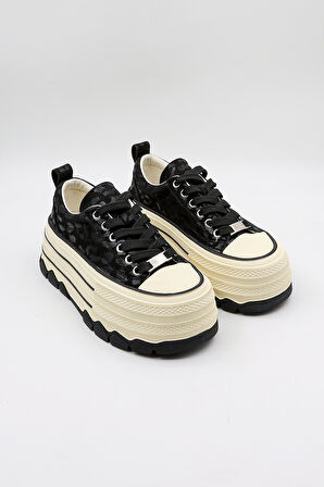 KristeBell İthal Özel Seri Kadın Dolgu Taban Sneaker Ayakkabı KB1015 - Siyah - 36