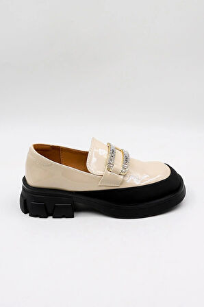KristeBell İthal Özel Seri Kadın Loafer Model İnce Taban Ayakabbı KB1024 - Bej Rugan - 36
