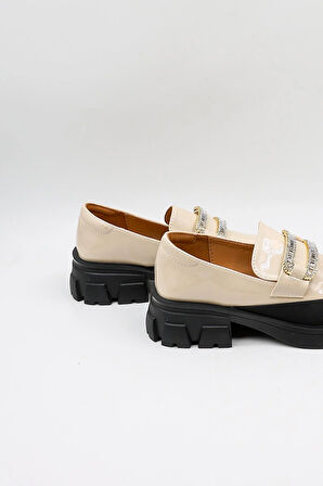 KristeBell İthal Özel Seri Kadın Loafer Model İnce Taban Ayakabbı KB1024 - Bej Rugan - 36