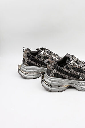 KristeBell İthal Özel Seri Kadın Taşlı Sneaker Ayakkabı KB1030  - Siyah - 36