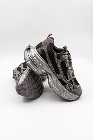 KristeBell İthal Özel Seri Kadın Taşlı Sneaker Ayakkabı KB1030  - Siyah - 36