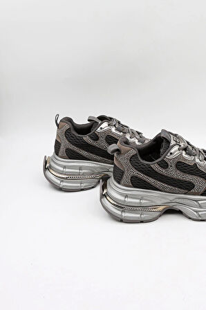 KristeBell İthal Özel Seri Kadın Taşlı Sneaker Ayakkabı KB1030  - Siyah - 36
