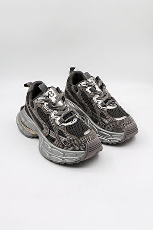 KristeBell İthal Özel Seri Kadın Taşlı Sneaker Ayakkabı KB1030  - Siyah - 36