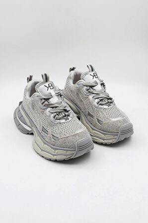 KristeBell İthal Özel Seri Kadın Taşlı Sneaker Ayakkabı KB1030  - Gri - 36