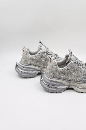KristeBell İthal Özel Seri Kadın Taşlı Sneaker Ayakkabı KB1030  - Gri - 36