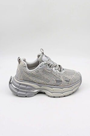 KristeBell İthal Özel Seri Kadın Taşlı Sneaker Ayakkabı KB1030  - Gri - 36