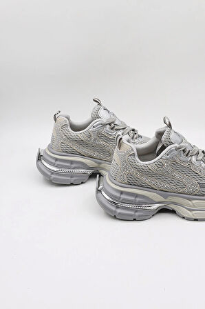 KristeBell İthal Özel Seri Kadın Taşlı Sneaker Ayakkabı KB1030  - Gri - 36