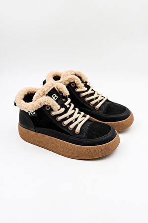 KristeBell İthal Bağcıklı İçi Kürklü Kadın Bot 1038 - Siyah - 36