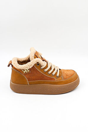 KristeBell İthal Bağcıklı İçi Kürklü Kadın Bot 1038 - Camel - 36