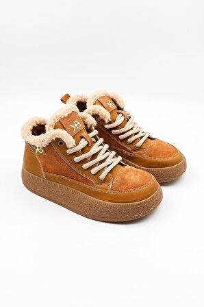 KristeBell İthal Bağcıklı İçi Kürklü Kadın Bot 1038 - Camel - 36