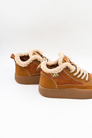 KristeBell İthal Bağcıklı İçi Kürklü Kadın Bot 1038 - Camel - 36