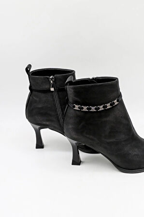 KristeBell İthal Topuklu Taşlı Aksesuar Detaylı Fermuarlı Bot 2509 - Siyah - 36