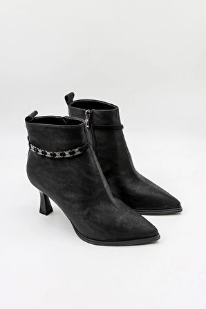 KristeBell İthal Topuklu Taşlı Aksesuar Detaylı Fermuarlı Bot 2509 - Siyah - 36