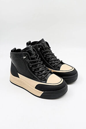 KristeBell İthal Bağcıklı Sneaker Kadın Spor Bot 2035 - Siyah - 36