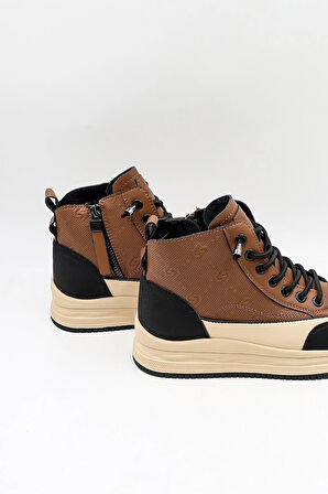 KristeBell İthal Bağcıklı Sneaker Kadın Spor Bot 2035 - Vizon - 36