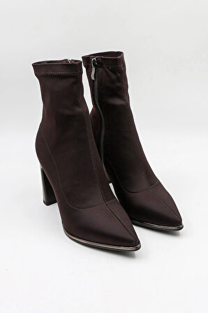 KristeBell İthal Streç Topuklu Kadın Bot KB2516 - Kahve Textıl - 36