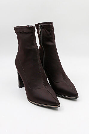 KristeBell İthal Streç Topuklu Kadın Bot KB2516 - Kahve Textıl - 36