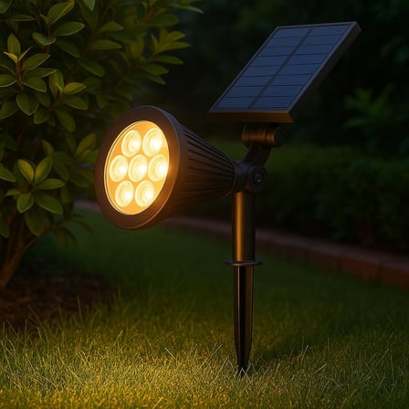 7W Solar LED Bahçe Armatürü 3200K Günışığı – Güneş Enerjili Kazıklı &amp; Duvar Montajlı Çim Aydınlatma Lambası – 7 LED, IP65, 90 Lümen, 140x270x95 mm