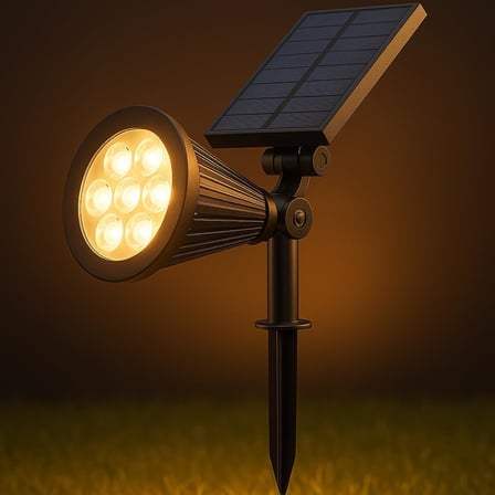 7W Solar LED Bahçe Armatürü 3200K Günışığı – Güneş Enerjili Kazıklı &amp; Duvar Montajlı Çim Aydınlatma Lambası – 7 LED, IP65, 90 Lümen, 140x270x95 mm