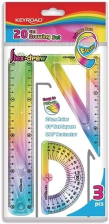 Cetvel Takımı Kırılmaz Esnek Silikonlu Kırılmaz 3'Lü Gökkuşağı 20 Cm 1 Paket Cetvel Seti
