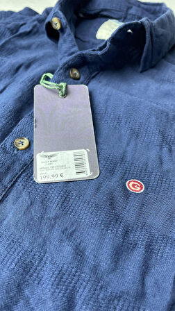slim fit italyan kesim gerçek keten gömlek-- mavisax--