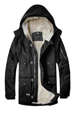 alaska slim fit  soğuğa  ve suya dayanıklı oxford kumaş kapüşonlu kısa parka kaban  --siyah--