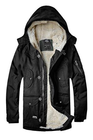 Slim Fit Siyah Oxford Kumaş Parka