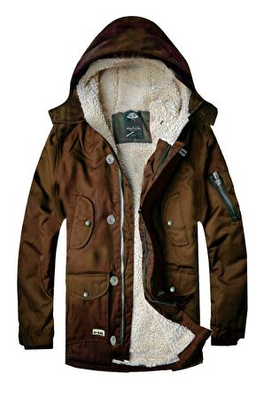 alaska slim fit su ve soğuğa dayanıklı  kapüşonlu kısa parka kaban -- camel --