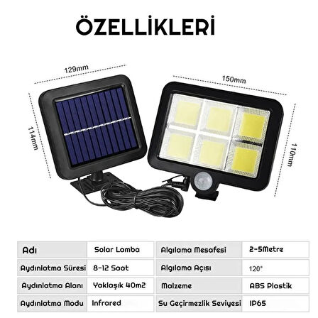 120 Cob LED Solar Panel Güneş Enerjili 3 Mod Duvar Lambası (2818)