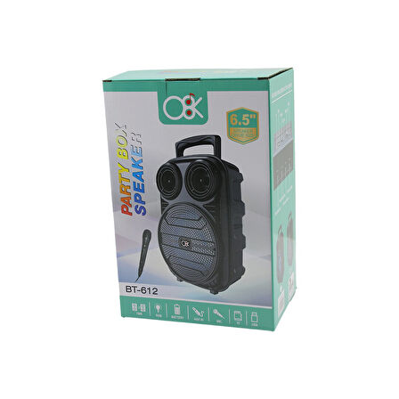 6.5 İNÇ BLUETOOTH WİRELESS MİKROFONLU HOPARLÖR - SPEAKER USB SARJLI AUX - TF - USB  BT-612 (2818)