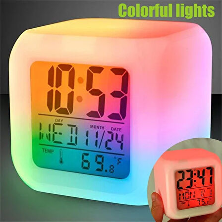 Led Dijital Renkli Masa Saati Alarm Termometre Tarih Masaüstü Saat (2818)