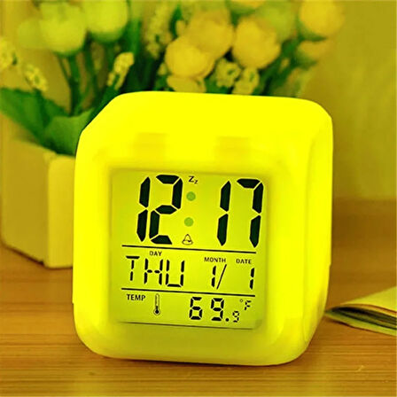 Led Dijital Renkli Masa Saati Alarm Termometre Tarih Masaüstü Saat (2818)
