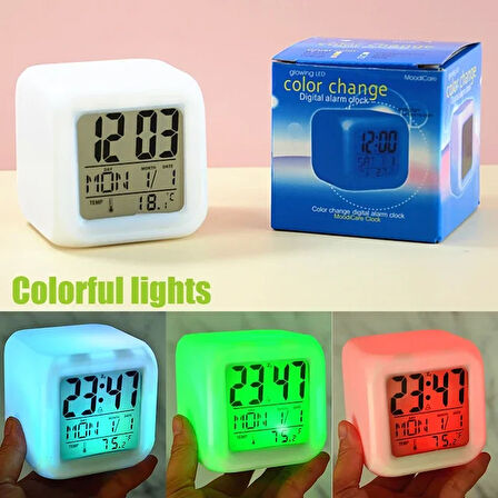Led Dijital Renkli Masa Saati Alarm Termometre Tarih Masaüstü Saat (2818)