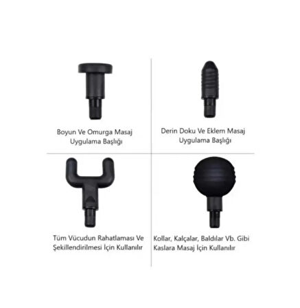 Yeni Nesil Darbeli Titreşimli Şarjlı Sporcu Masaj Tabancası 4 Başlıklı LC-002 (2818)