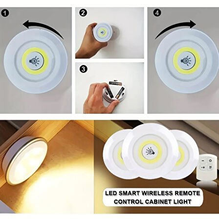Uzaktan Kumandalı Yapışkanlı 3&amp;apos;lü Led Spot Lamba (2818)