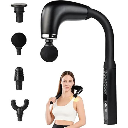 Masaj Çekici, 9 Hızlı Derin Doku Perküsyonu, 4 Başlıklı Uzun Saplı Boyun ve Sırt Masaj Aleti (2818)