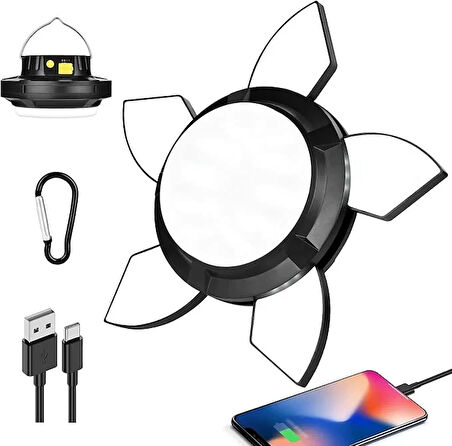 Solar Panelli Telefon Şarj Özellikli Çok Fonksiyonlu Kamp Lambası Aydınlatma (2818)