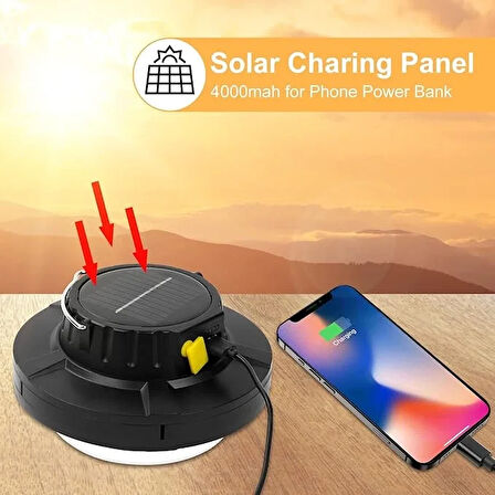 Solar Panelli Telefon Şarj Özellikli Çok Fonksiyonlu Kamp Lambası Aydınlatma (2818)