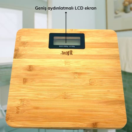 Techfit Bambu Banyo Baskülü Yüksek Hassasiyetli Darbelere Dijital Dayanıklı Terazi Tf 1065 Max 180kg (2818)