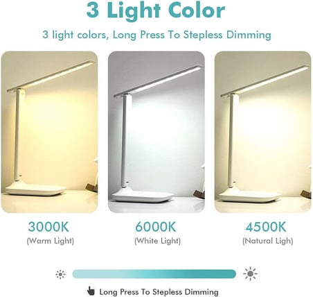 Çalışma masası lambası, LED masa lambası, kısılabilir masa lambası, dokunmatik şalter, 3 renk ve 10 parlaklık seviyesi, göz dostu masa lambası, gece lambası, ofis, okuma, ders çalışma için