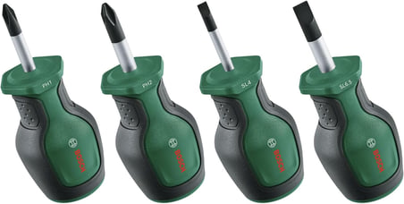 Bosch Tornavida Güdük Seti 4 Parça (Sıkı Alanlarda Sabitlemek için Kompakt Tornavidalar; PH/SL; S2 Çelik; Yüksek Tork; Renk Kodlu; Manyetik Uç; Ergonomik Yumuşak Tutuş)