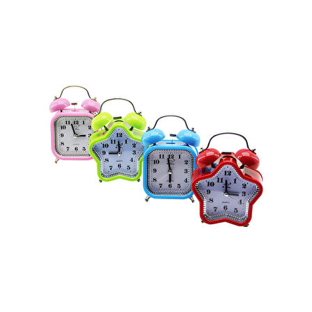KÜÇÜK MİX=YILDIZ:9.3CM- KARE:8.3CM MASA ÇALAR SAAT PİLLİ - LEDLİ IŞIKLI RENKLİ PLASTİK (2818)