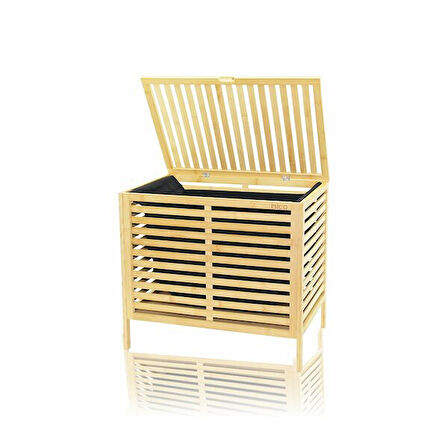 KALIN AHŞAP BAMBU KİRLİ ÇAMAŞIR SEPETİ SİYAH KUMAŞ ÇANTALI SEPET=50X38X55CM (2818)